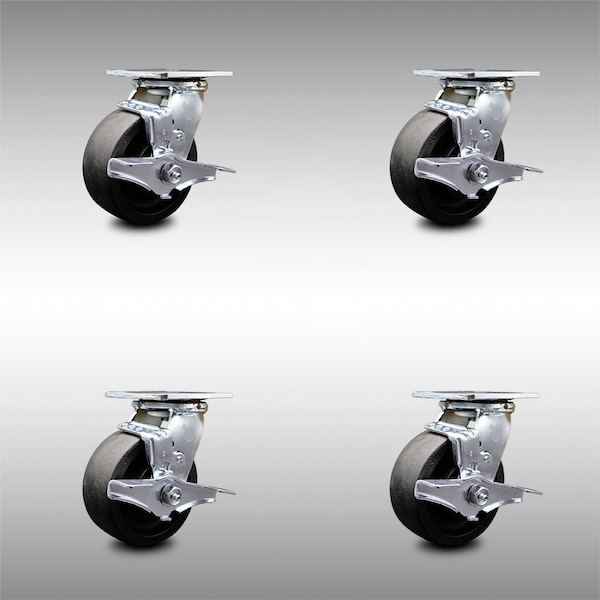 5 Inch SS Glass Filled Nylon Caster Set with Ball Bearings and Brake/Swivel Lock